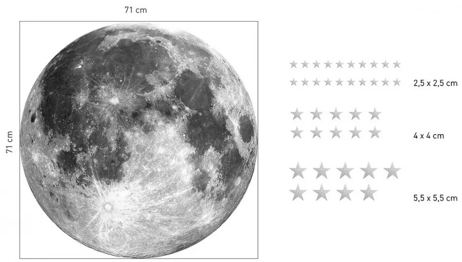 Dekoratív falmatrica - hold a csillagokkal 71 cm