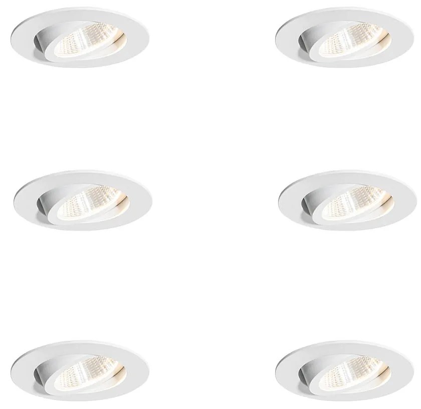 6 darabos fehér süllyesztett spotlámpa készlet 6,8 cm LED-del 750 lm szabályozható IP23 - Gaius