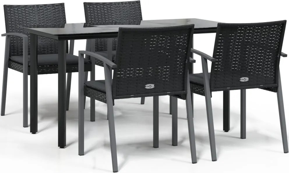 vidaXL 5 részes polyrattan és acél kerti étkezőgarnitúra párnával