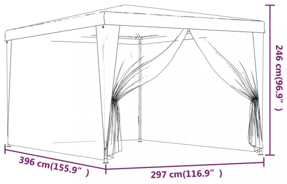 piros HDPE rendezvénysátor 4 hálós oldalfallal 3x4 m