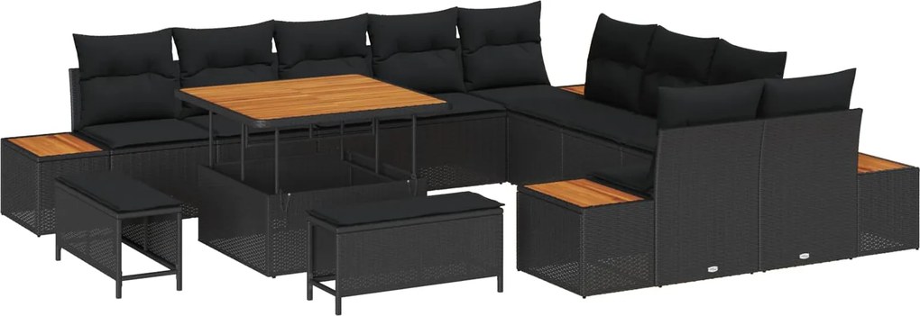 vidaXL Kerti Kanapé Szett párnával tárolóval 13 pcs Fekete Poli rattan