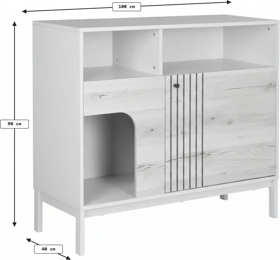 Komód FROST 100x90 cm fehér, alpesi tölgy dekorációval