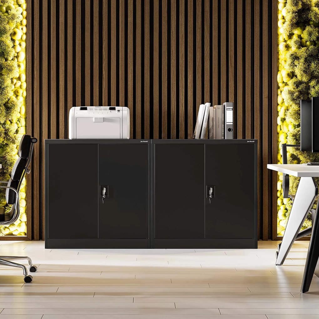 Alacsony fém irattartó szekrény BEATA, 900 x 930 x 400 mm, fekete