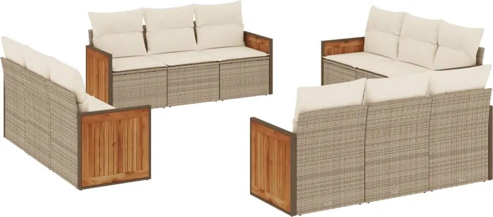 vidaXL 12 részes bézs polyrattan kerti ülőgarnitúra párnákkal