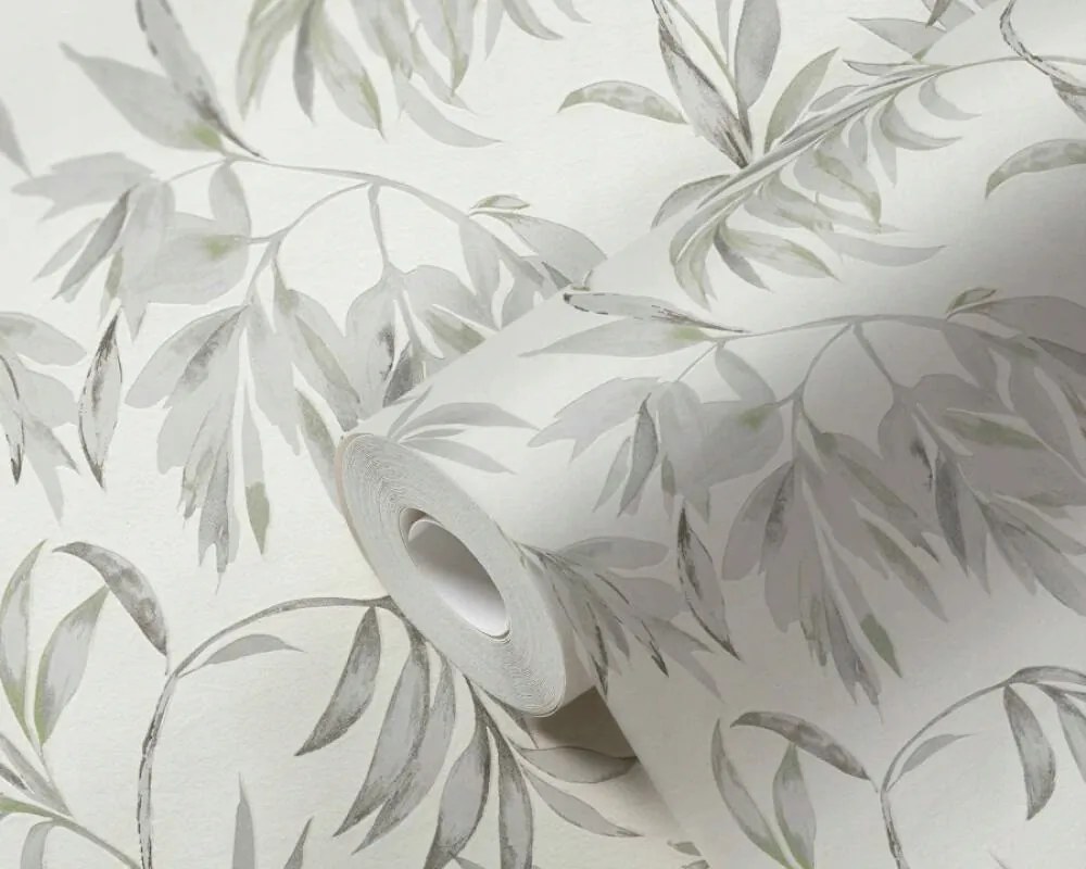 Vinyl tapéta flizelin levelek szürke-zöld mosható 10 m