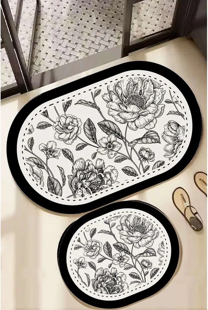 Fekete-fehér fürdőszobai kilépő szett 2 db-os 60x100 cm Rasse – Foutastic