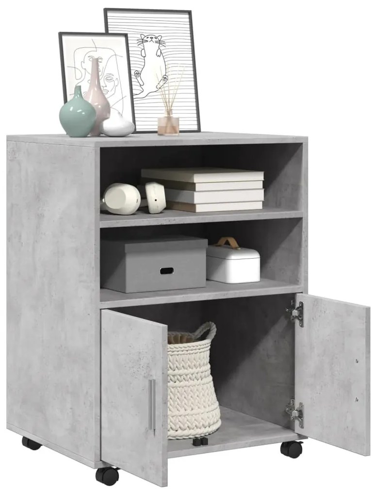 betonszürke szerelt fa kerekes szekrény 60 x 48 x 81 cm