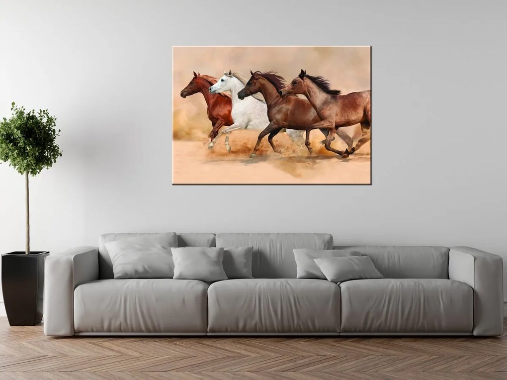 Gario Vászonkép Gyönyöru lovak állománya Méret: 100 x 70 cm