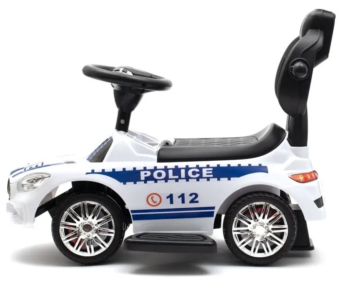 Zenélő bébitaxi vezetőrúddal Baby Mix RENDŐRSÉG fehér