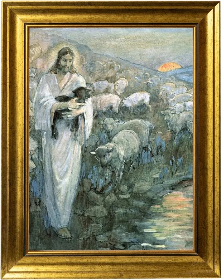 Jó Pásztor Vászonkép Arany Modern Keretben 30X40