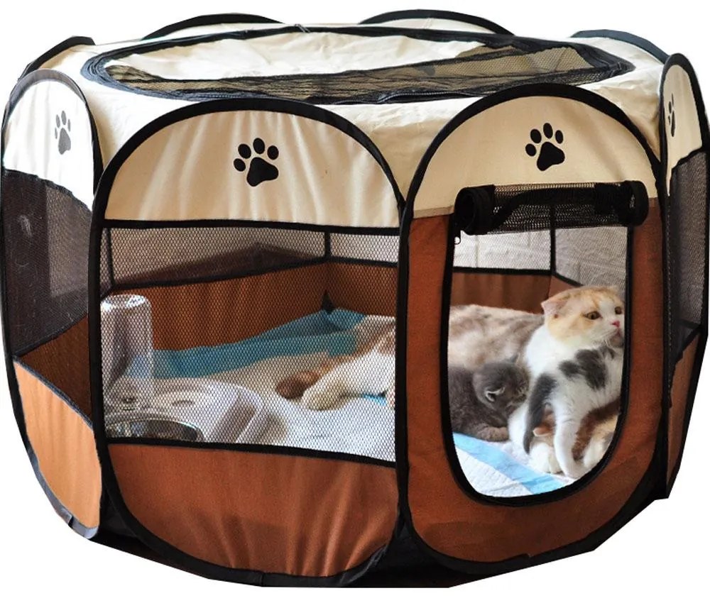 Hordozható kisállat járóka, kennel L Fehér-Barna