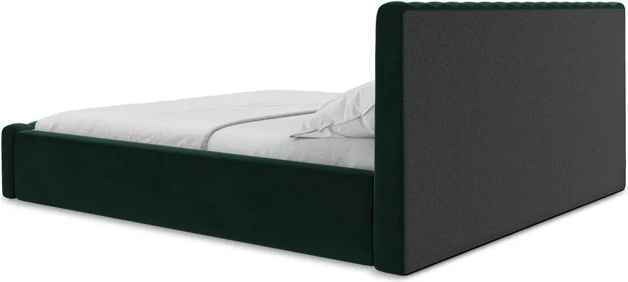 Sötétzöld kárpitozott ágyneműtartós franciaágy ágyráccsal 180x200 cm Lemi – Makamii