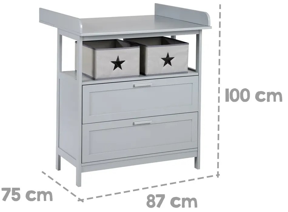 Szürke gyerek komód pelenkázó feltéttel 87x100x75 cm Hamburg – Roba