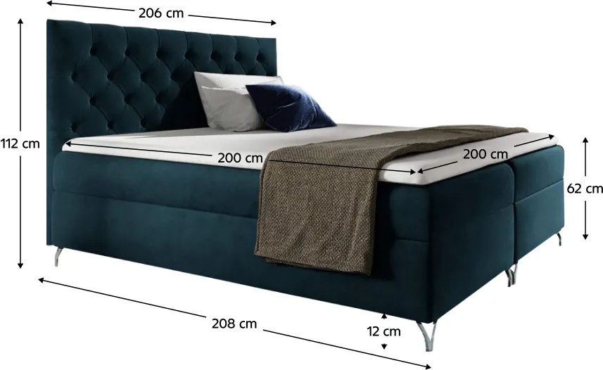 Boxspring ágy, 200x200, sötétkék Velvet szövet, GULIETTE + ajándék