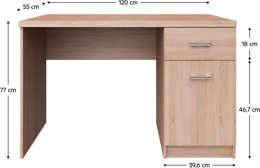 PC asztal 1D1S/120, sonoma tölgy, TOPTY TYP 36