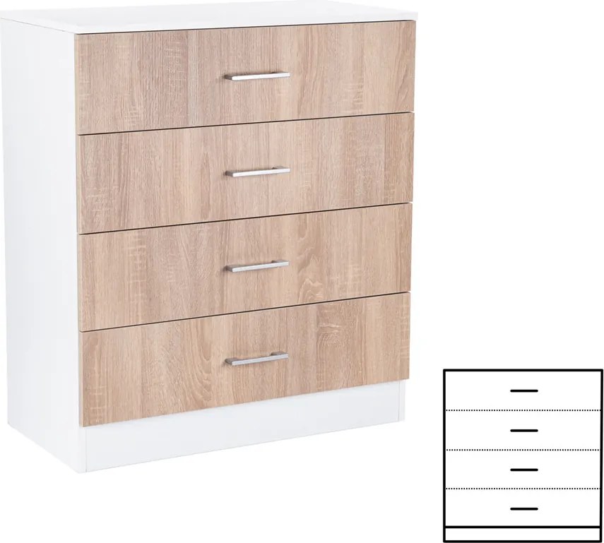Miami komód 4 fiókos 80x92 cm sonoma tölgy-fehér