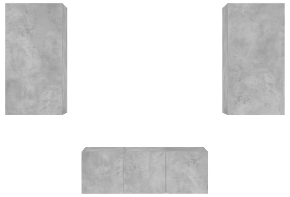 vidaXL 4 darab betonszürke szerelt fa fali TV-bútor LED-del