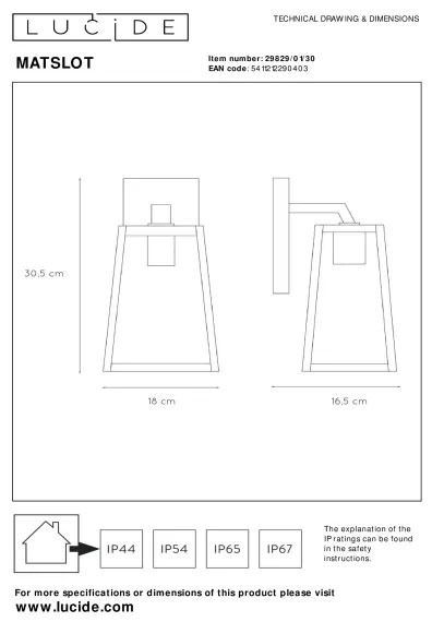 Lucide 29829/01/30 - Kültéri fali lámpa MATSLOT 1xE27/40W/230V IP23