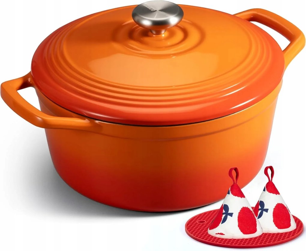 Zománcozott Öntöttvas Fazék Overmont Ø26 Narancssárga Szín Sláger Sütéshez
