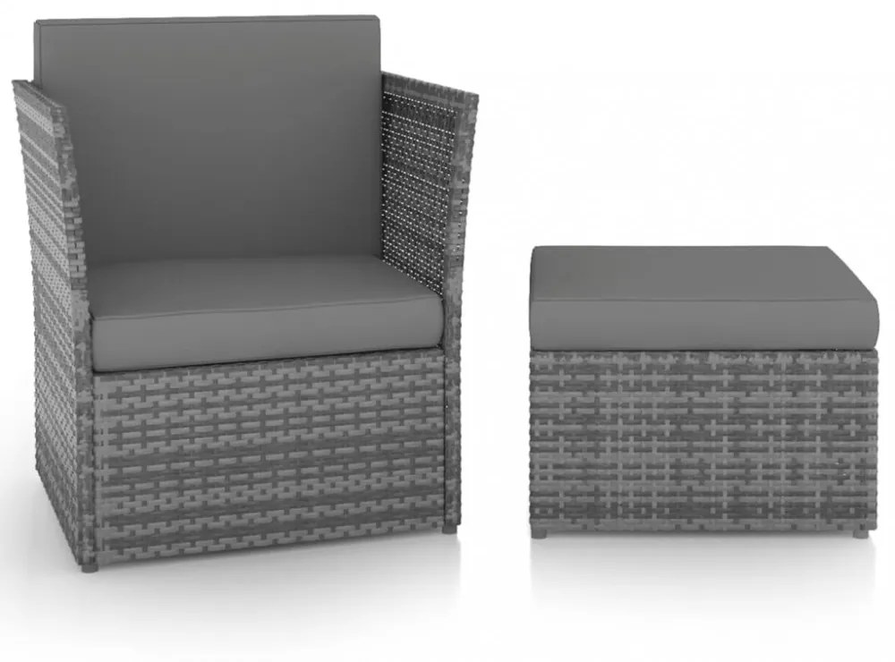 antracitszürke kerti polyrattan szék zsámollyal