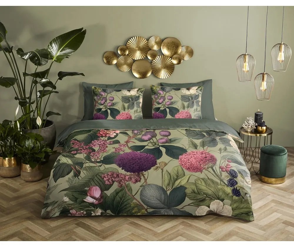 Khaki egyszemélyes-hosszabbított pamut-szatén ágyneműhuzat 140x220 cm Onaz – Descanso