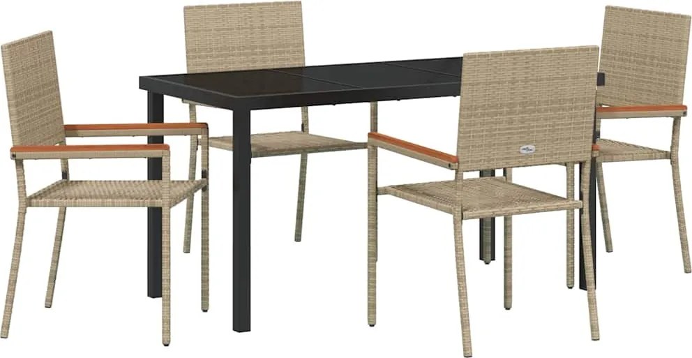 vidaXL Kert étkező szett párnával 5 pcs Bézs polirattan