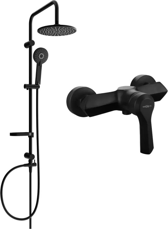Mexen Carl felületi zuhanykészlet esőztető zuhanyfejjel és Sabre zuhanycsappal, fekete - 72140240-70