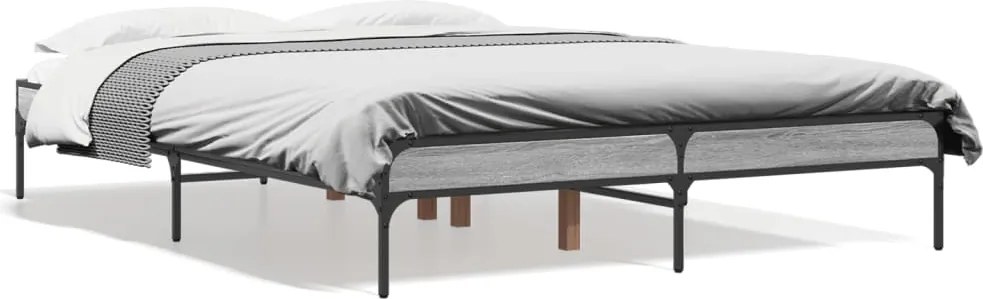 vidaXL szürke sonoma szerelt fa és fém ágykeret 120 x 200 cm