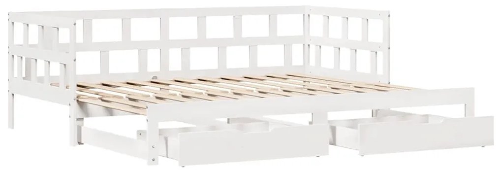 fehér kihúzható heverő fiókokkal matrac nélkül 90 x 200 cm