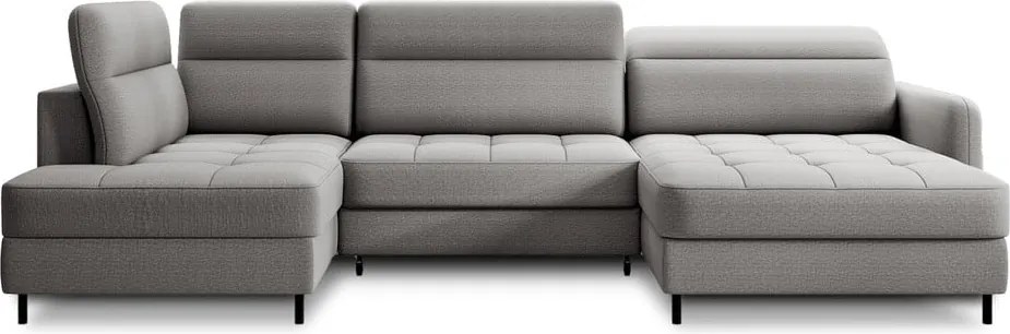 Világosszürke bársony kinyitható-tárolóhelyes sarokkanapé (bal oldali-U alakú) Berrto – ELTAP