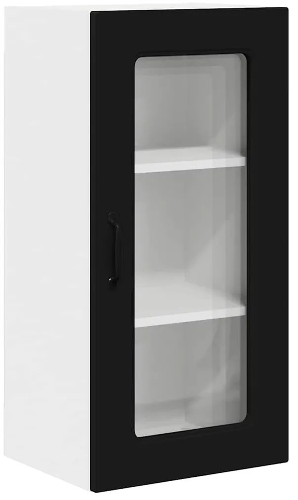 Fali konyhaszekrény polcokkal Fekete 40 x 31 x 80 cm Faanyag