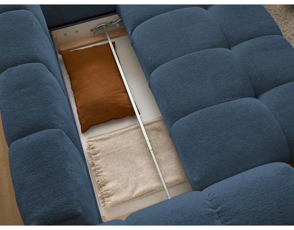 Sötétkék zsenília kinyitható-tárolóhelyes sarokkanapé (jobb oldali-L alakú) Everest – Bobochic Paris