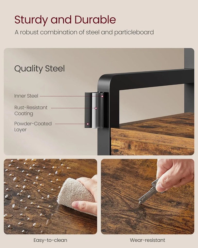 Előszobafal ülőkével, cipőtárolóval,szövetfiókkal,30 x 80,4 x 181,6 cm, rusztikus barna/fekete