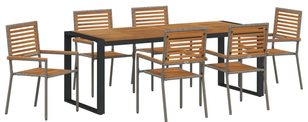Kert étkező szett 7 pcs Szürke 200 x 80 x 75 cm polirattan