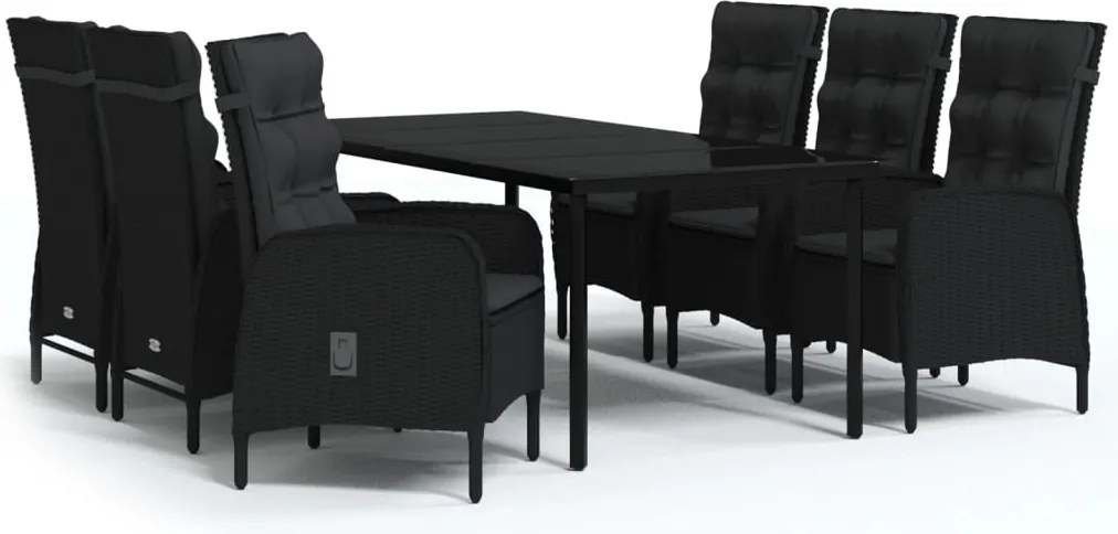 vidaXL 7 részes fekete kerti étkezőgarnitúra párnákkal