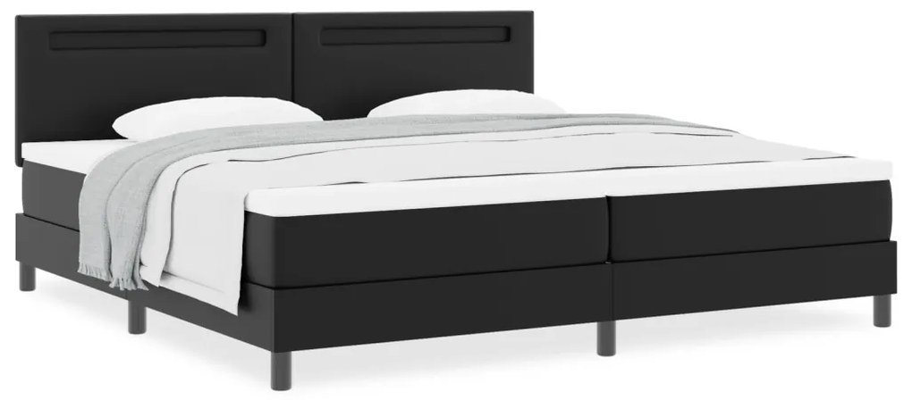 fekete boxspring ágy matraccal, 200 x 200 cm, műbőr