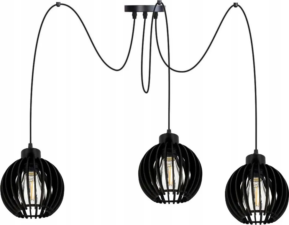 Lámpa fekete mennyezeti függeszték Túlnyúlás Loft lámpabúra fa 3x E27 Pók fekete