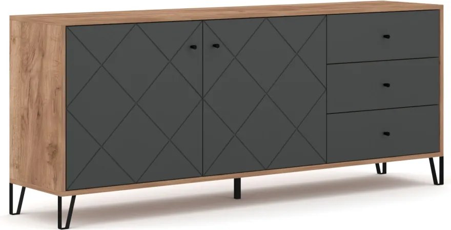 BILBAO komód BL06 2 ajtó / 3 fiók, craft tobacco / grafit