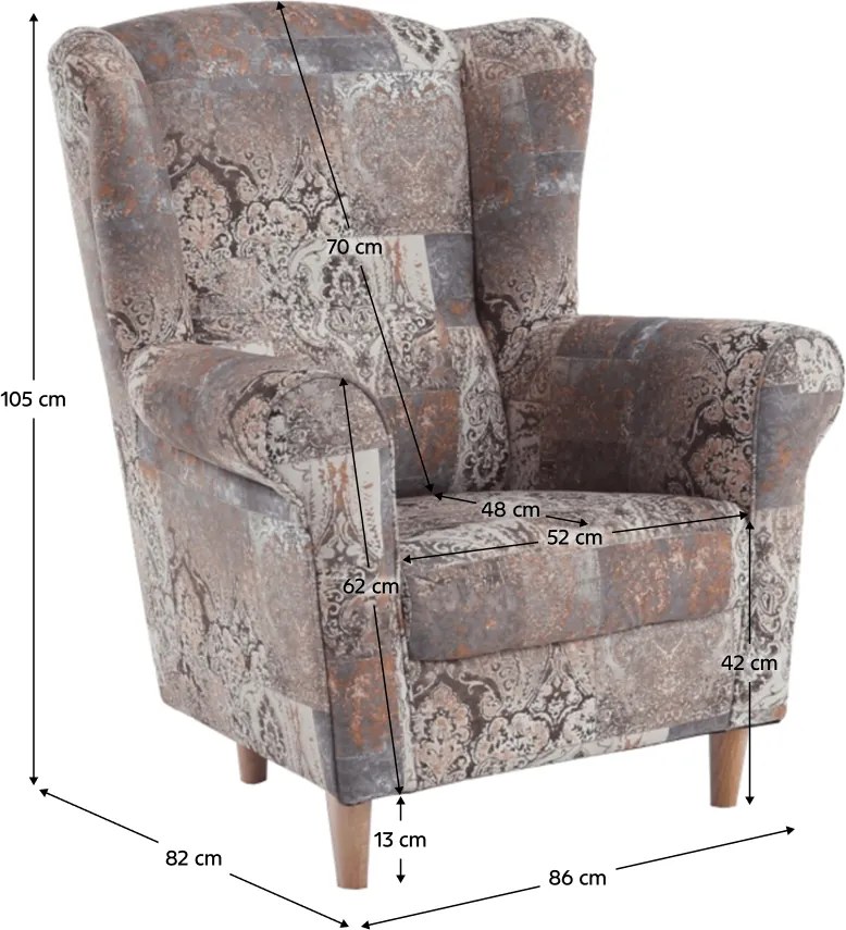 Füles fotel, szövet vintage barna, CHARLOT