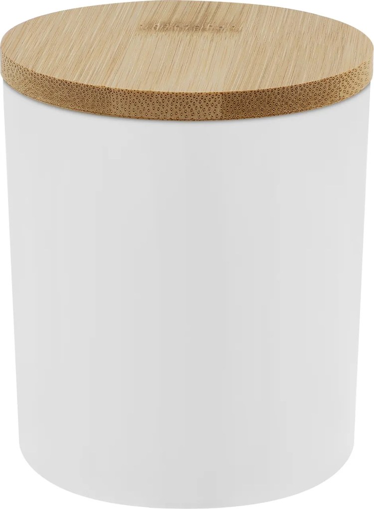 Gyertyatartó tégely matt fehér 300 ml bambusz fedéllel