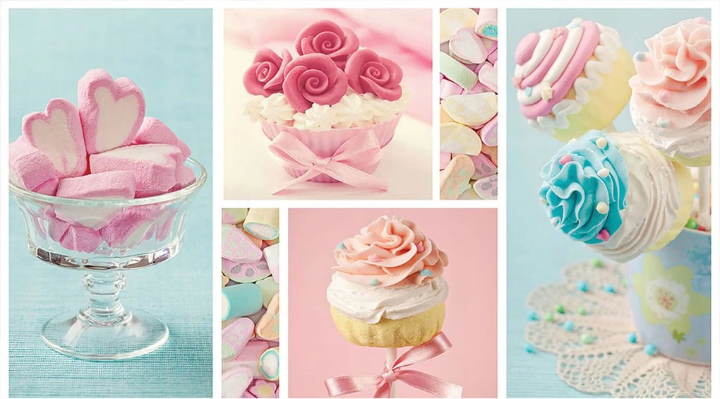 Fotótapéta Muffin rózsák csipke hab 250x175 édes világ szalag +ragasztó