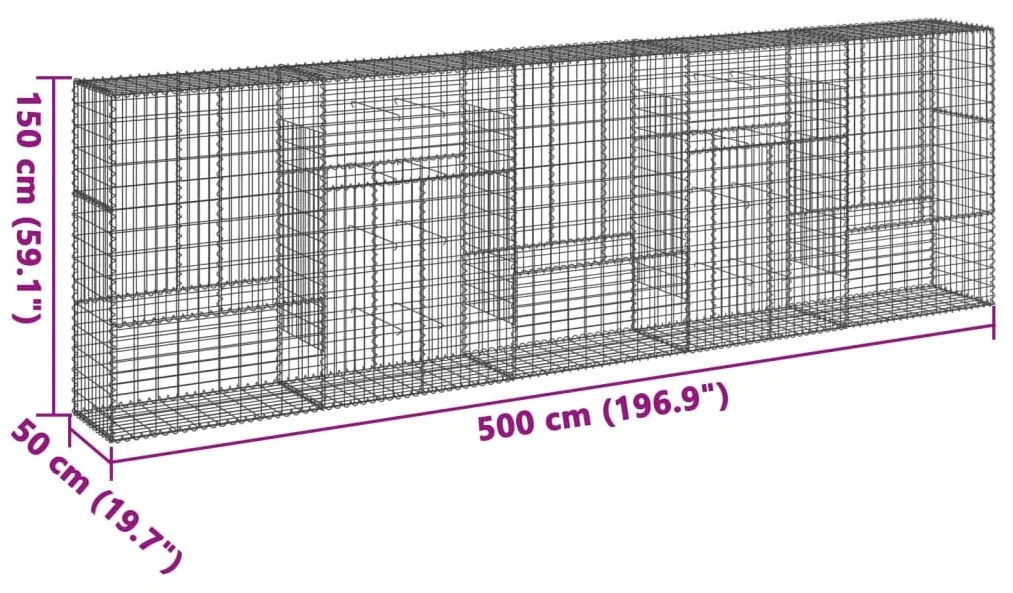 horganyzott vas gabion kosár fedéllel 500 x 50 x 150 cm