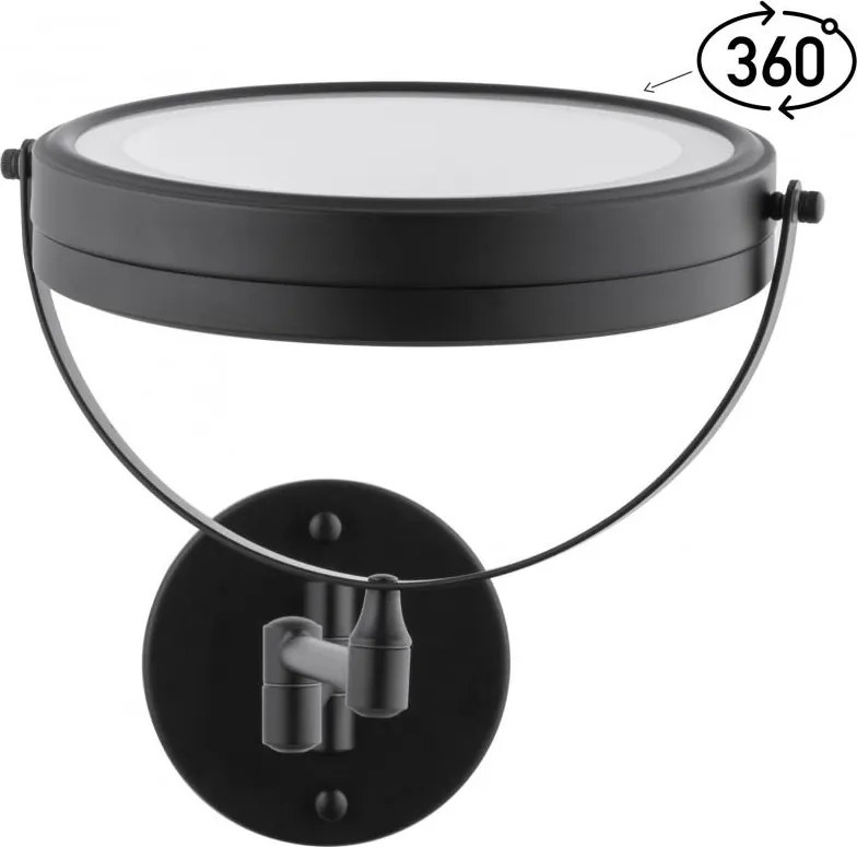 Erga Eda, LED megvilágítású sminktükör ø20 cm, fekete matt, ERG-YKA-CH.EDA-BLK