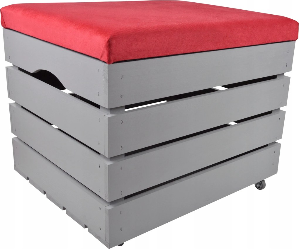 Fenyő Puff Szürke, Ülőfelülettel, Kerekekkel