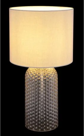 Globo 21735G Asztali lámpa, üveg szürke, textil szürke, kábel PVC fehér, billenőkapcsoló a kábelen, ø: 265mm, M: 500mm, kábel hossza 1300mm, 1x E27 60W 230V izzó nélkül