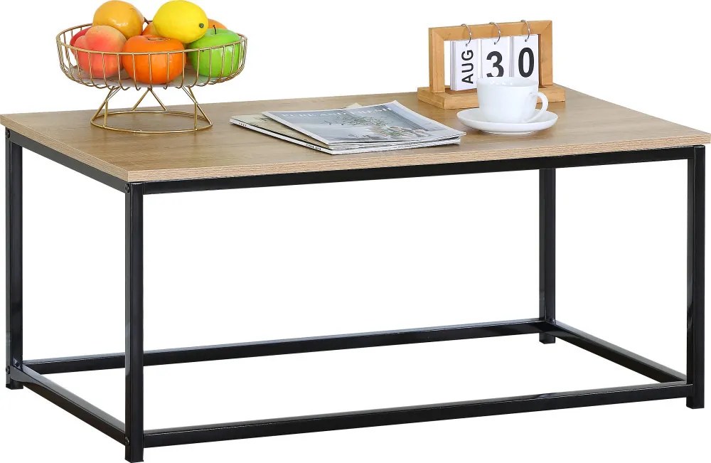 Intenso Home loft stílusú szögletes dohányzóasztal fém lábbal 90 x 40cm (Sonoma tölgy) | Masszív fém váz