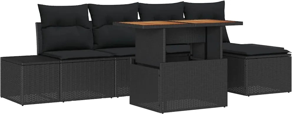 vidaXL Kerti Kanapé Szett tárolóval 6 pcs Fekete Poli rattan