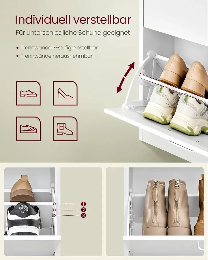 Cipőszekrény 4 billenő ajtóval 24x105x82,7 cm, fehér