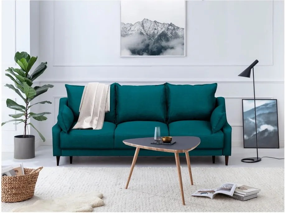 Ancolie türkiz kihúzható kanapé ágyneműtartóval, 215 cm - Mazzini Sofas