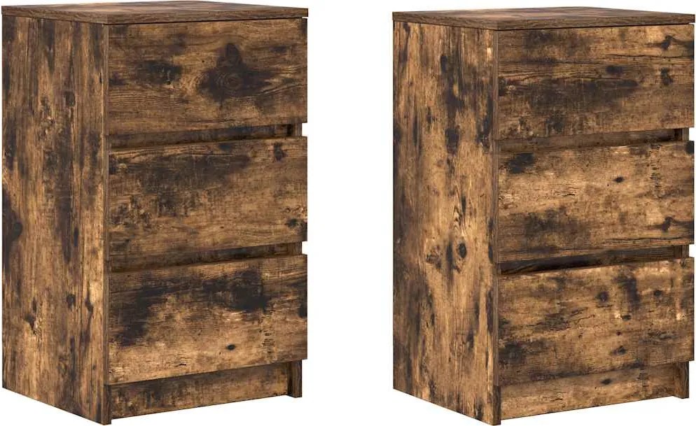 vidaXL 2 db füstölt tölgy éjjeliszekrények 3 fiókkal 39x35x65 cm